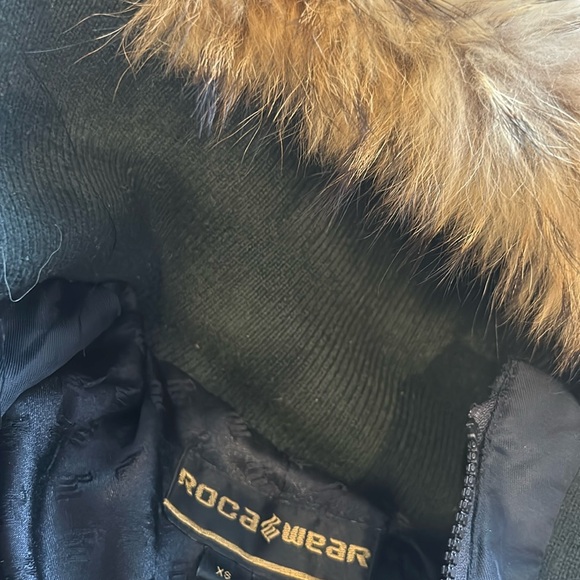 Roca Wear Womens Black Down Puffer Trench Coat down-fill Lined fur Hood Size XS - Picture 6 of 10